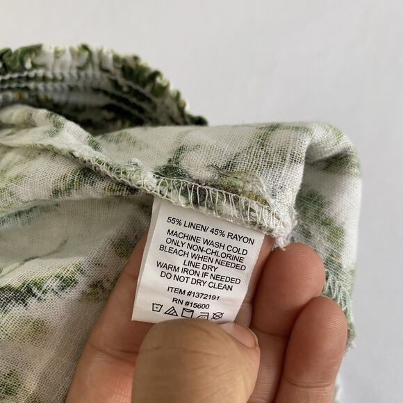 BRIGGS Shorts Women M Linen Ivory Green Tropical Palm Boho Beach Vacation Resort - Picture 7 of 10